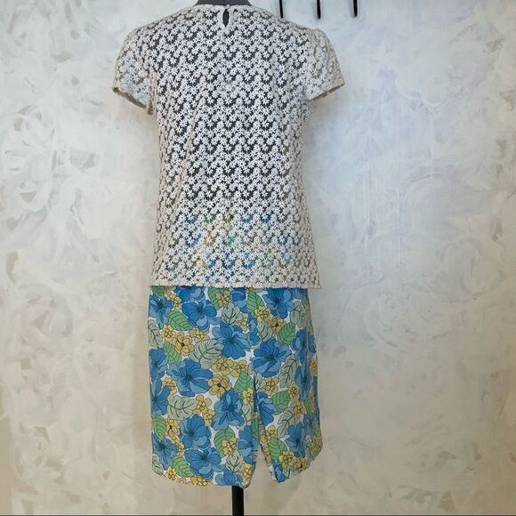 Norton McNaughton Petites blue and yellow floral linen blend skirt size 8P - Picture 5 of 12